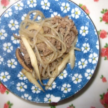 日ハム優勝おめでとうございます。ゴボウに牛肉の旨みがしみ込んで美味しいです＾＾